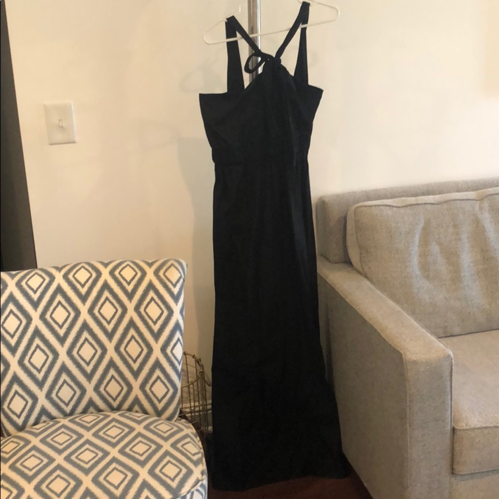 Black side halter maxi dress